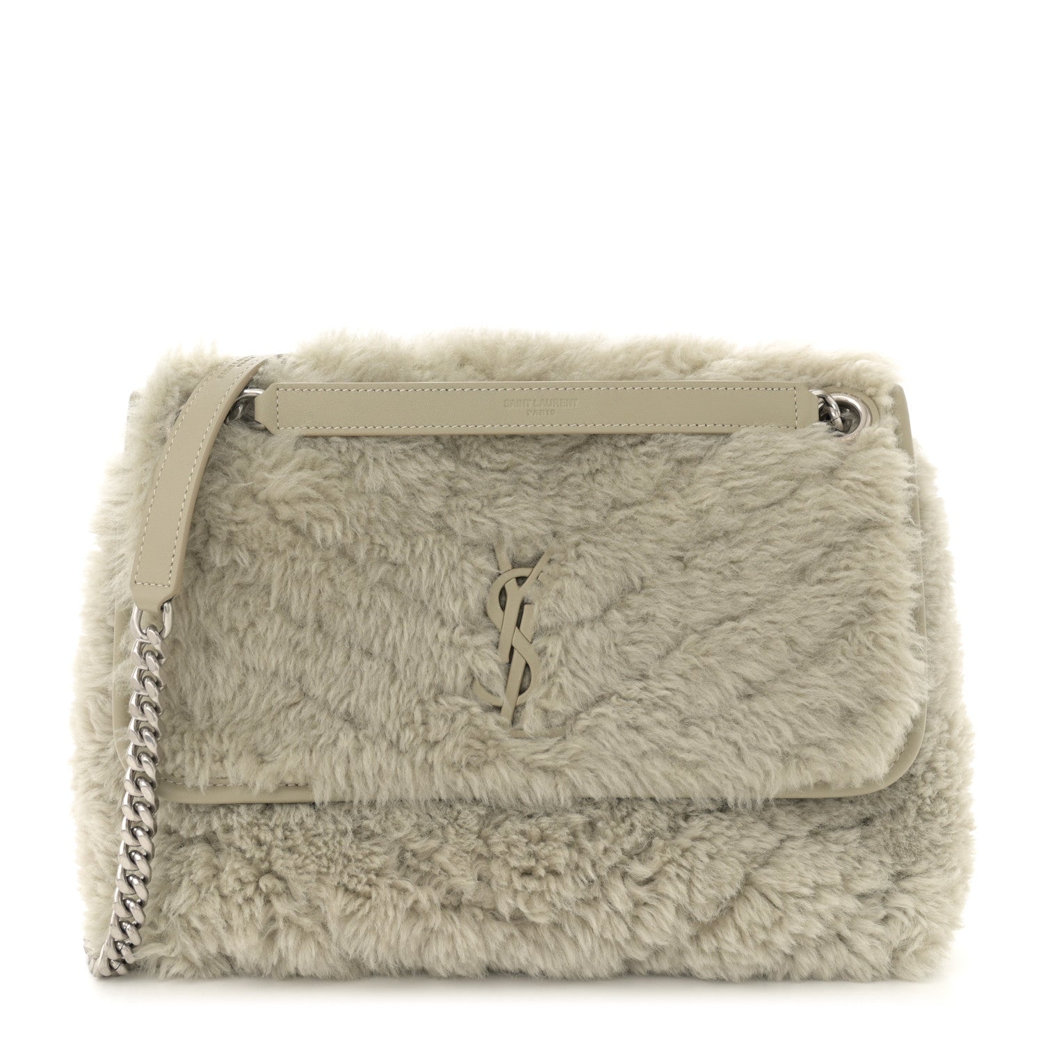 Saint Laurent Calfskin Shearling Monogram Medium Niki Chain Satchel Grey 1 of 11