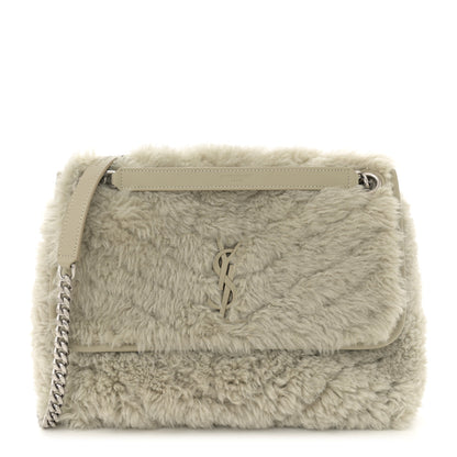 Saint Laurent Calfskin Shearling Monogram Medium Niki Chain Satchel Grey 1 of 11