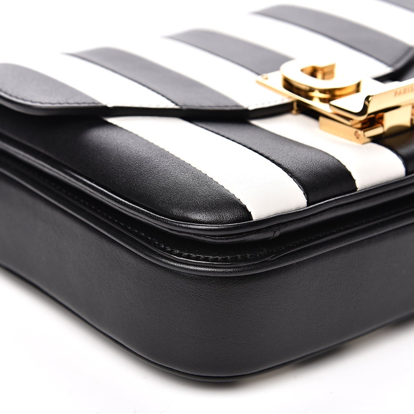 Shiny Calfskin Stripes Small C Bag Black