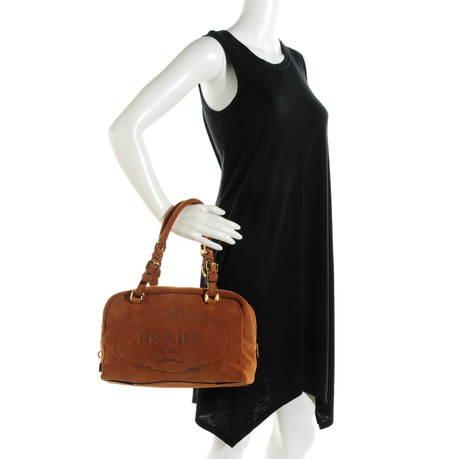 Prada Suede Scamosciato Logo Shoulder Bag Caramel 2 of 9