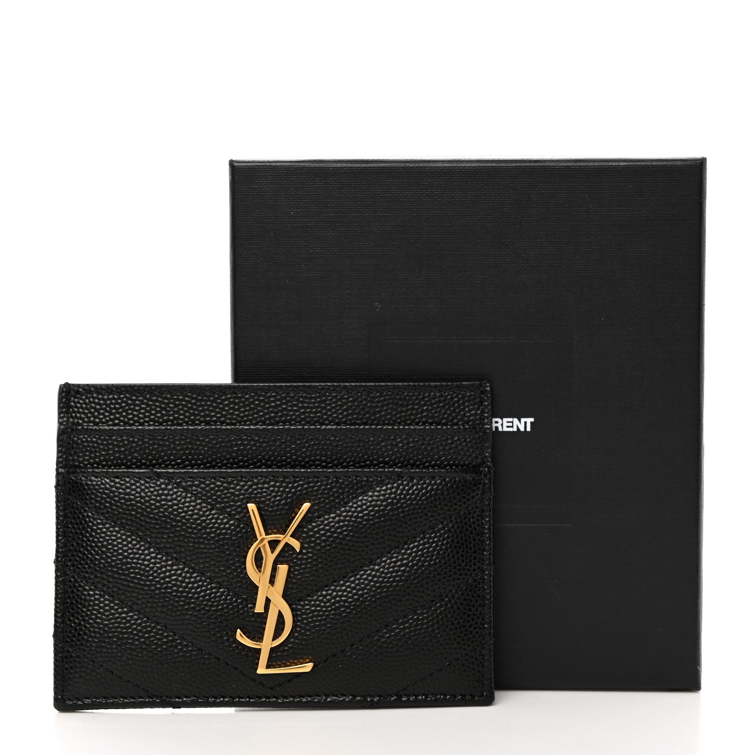 Saint Laurent Grain De Poudre Matelasse Chevron Monogram Credit Card Case Black 8 of 8