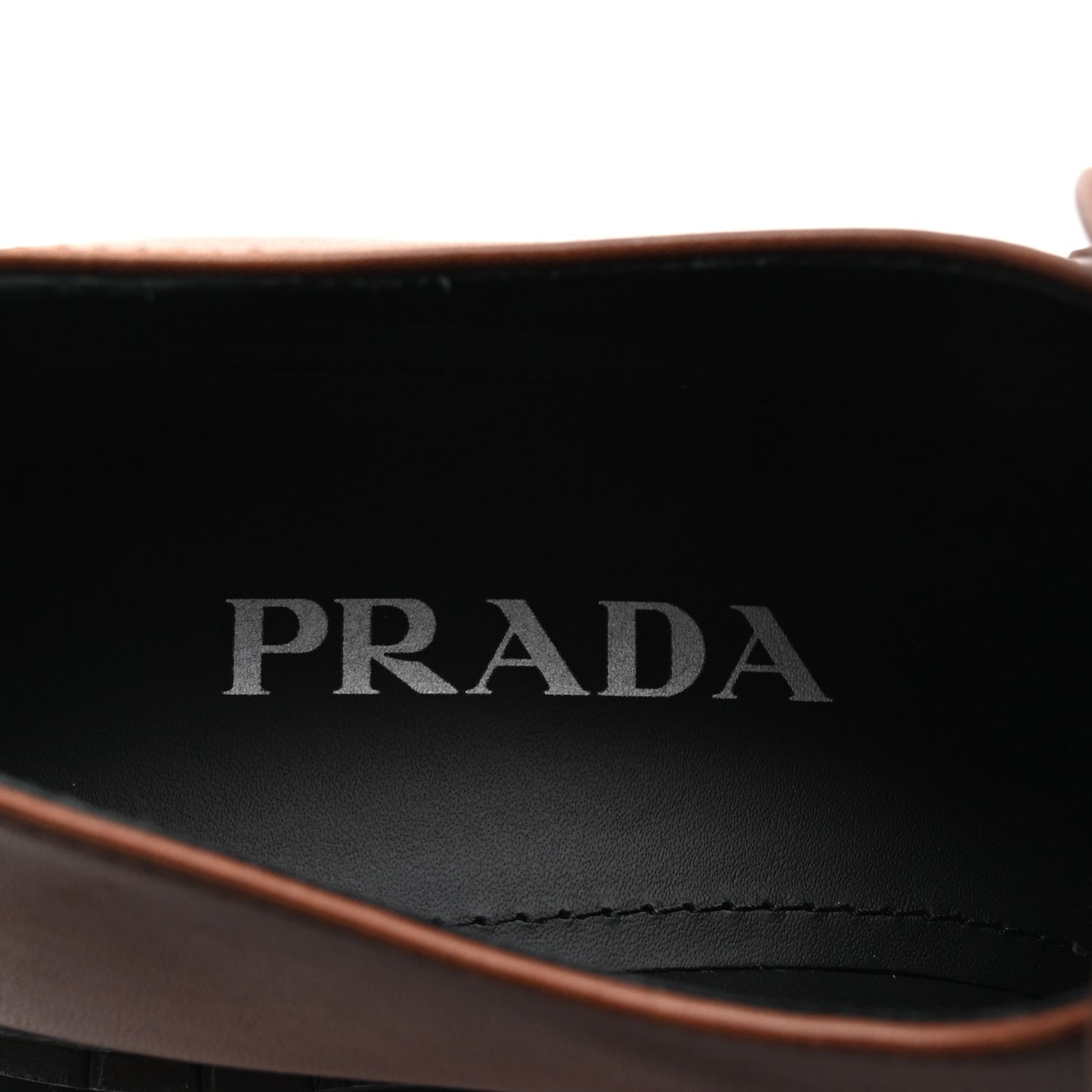 Spazzolato Fume Metal Triangle Logo 50mm Loafers 38.5 Cognac