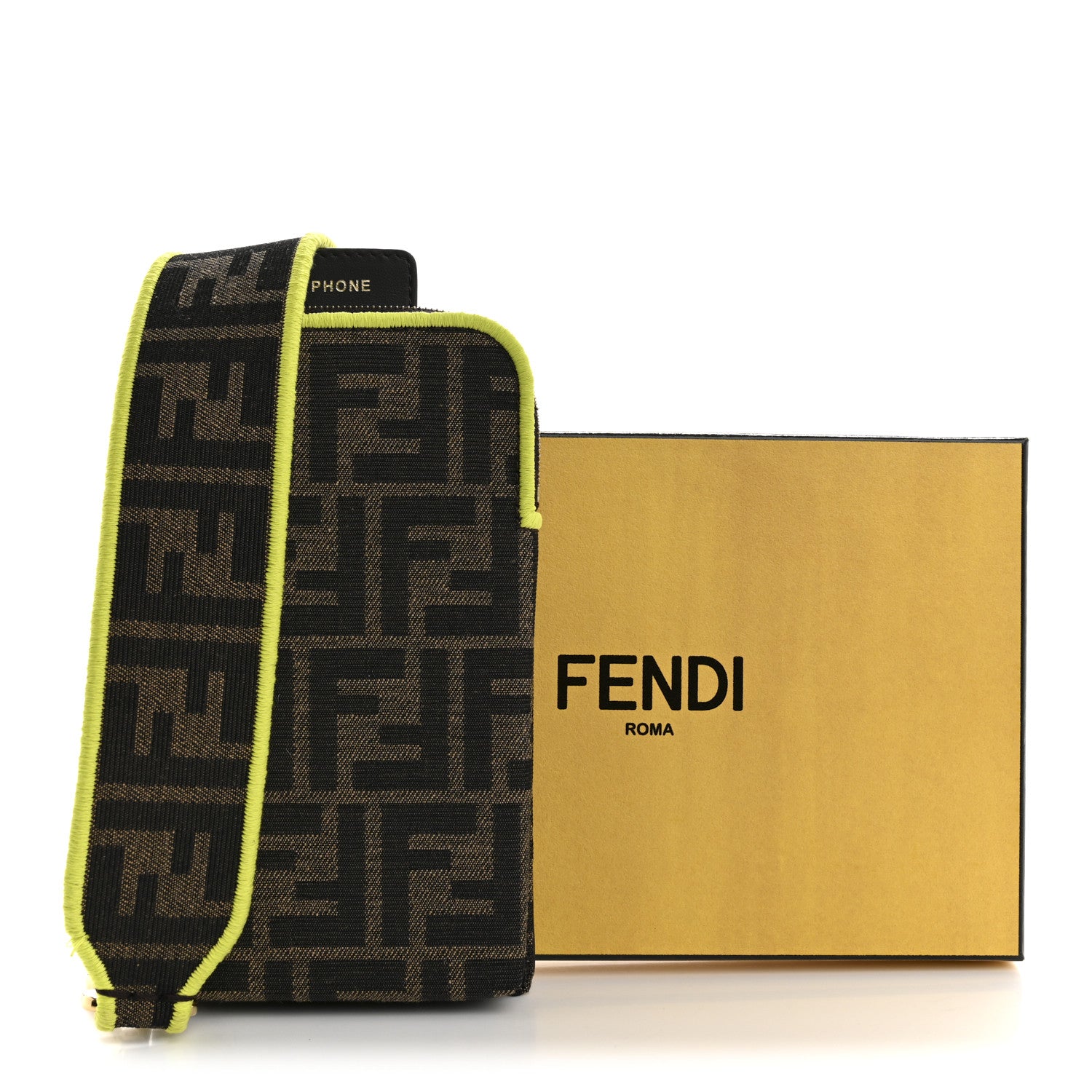 Fendi Fabric Jacquard FF 1974 Cell Pocket Strap You Tobacco Moro Giallo Fluo 15 of 15