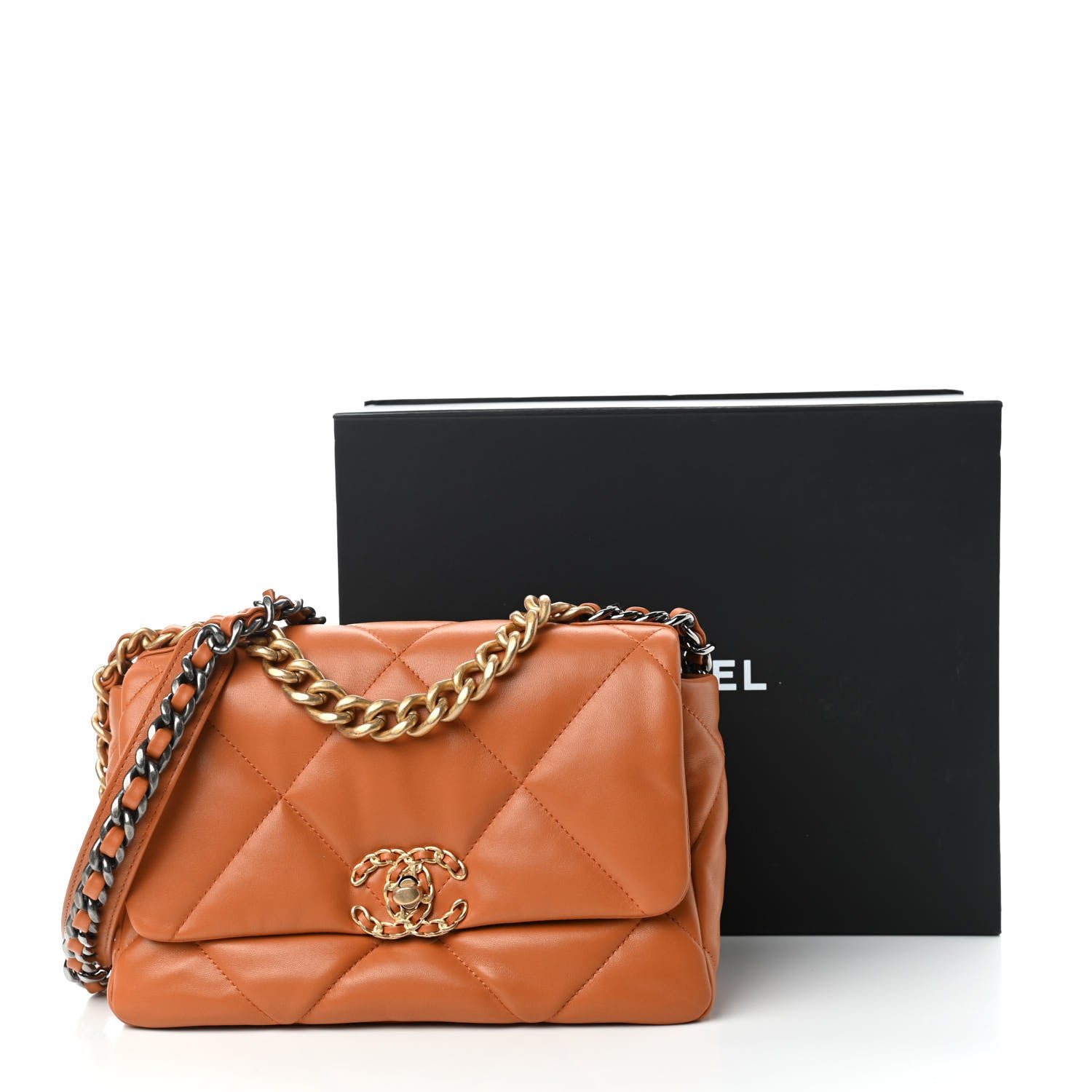 Chanel Lambskin Quilted Medium Chanel 19 Flap Light Brown 11 of 11