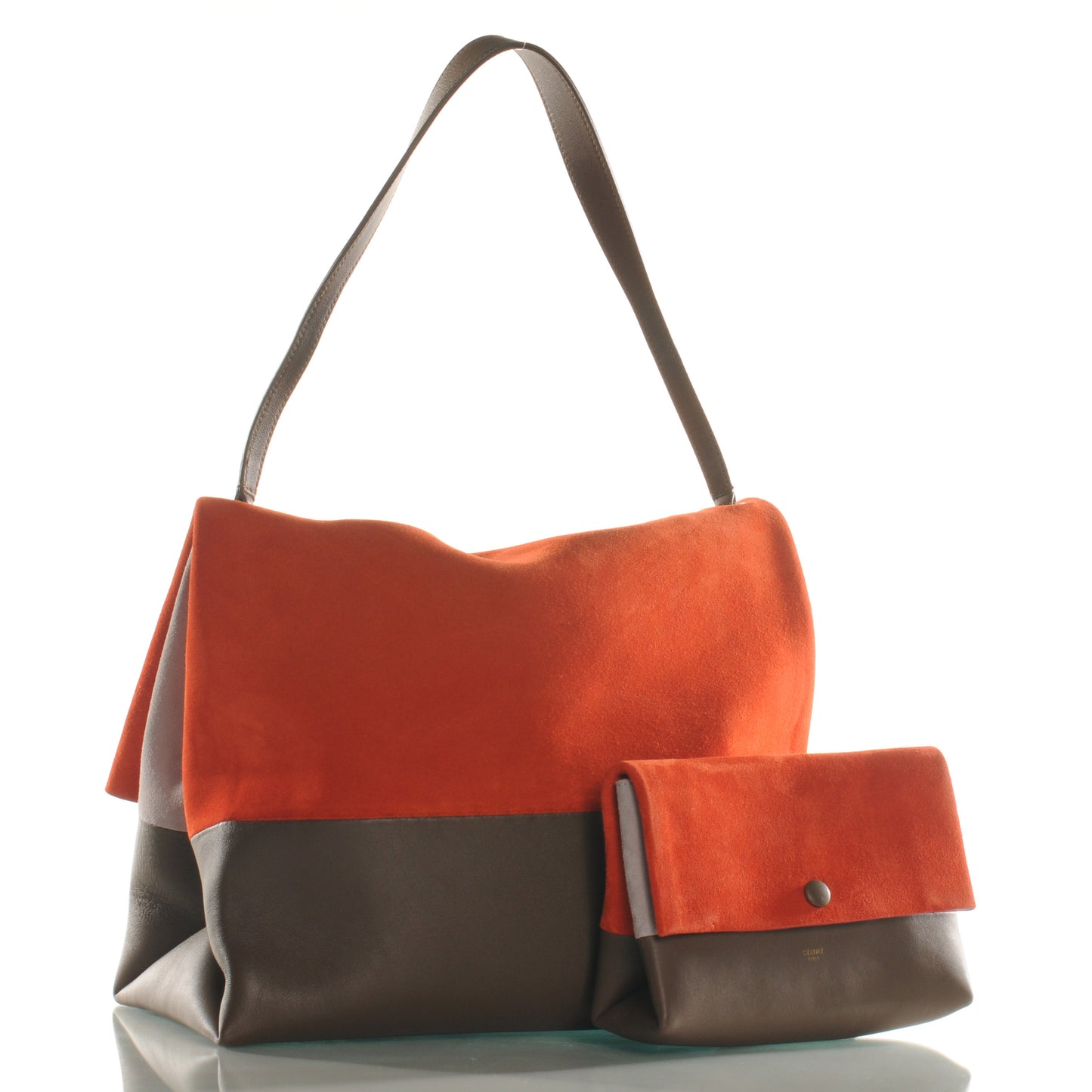 Calfskin Suede All Soft Shoulder Bag Bright Orange Cement Olive