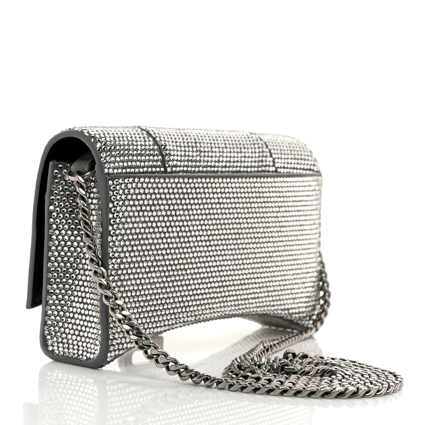 Strass Suede Hourglass Chain Bag Black Smoke Grey Crystal