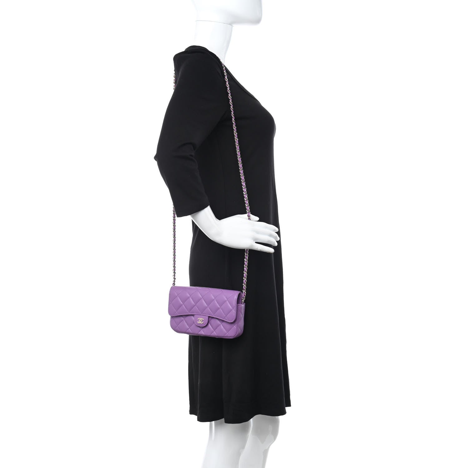 Chanel Lambskin Quilted Flap Phone Holder With Chain Purple 2 of 12