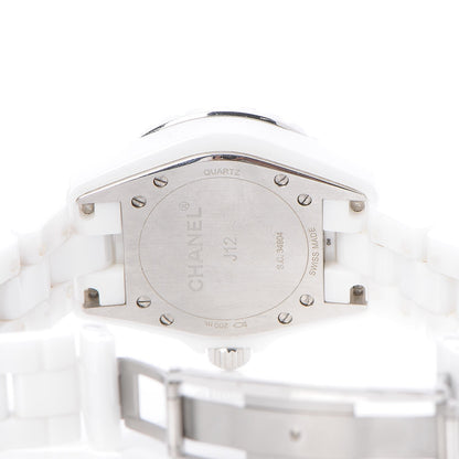 Chanel Stainless Steel Ceramic Diamond Pave Bezel 33mm J12 Quartz Watch White 4 of 6