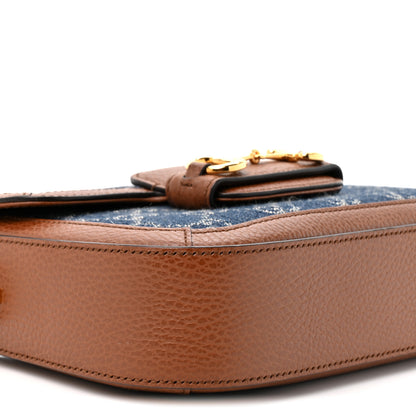 Gucci New Denim GG Monogram Dollar Calfskin Web Mini Horsebit 1955 Shoulder Bag Blue Tea Cuir Epilog 10 of 10
