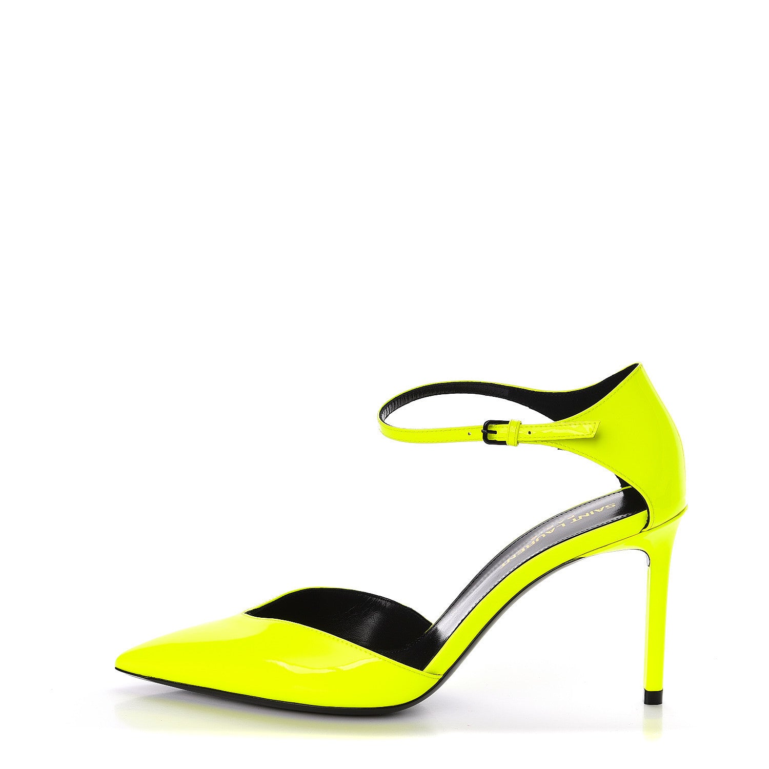 Saint Laurent Patent Anja 85 Ankle Strap Pointed Pumps 37 Fluo Yellow 1 of 9