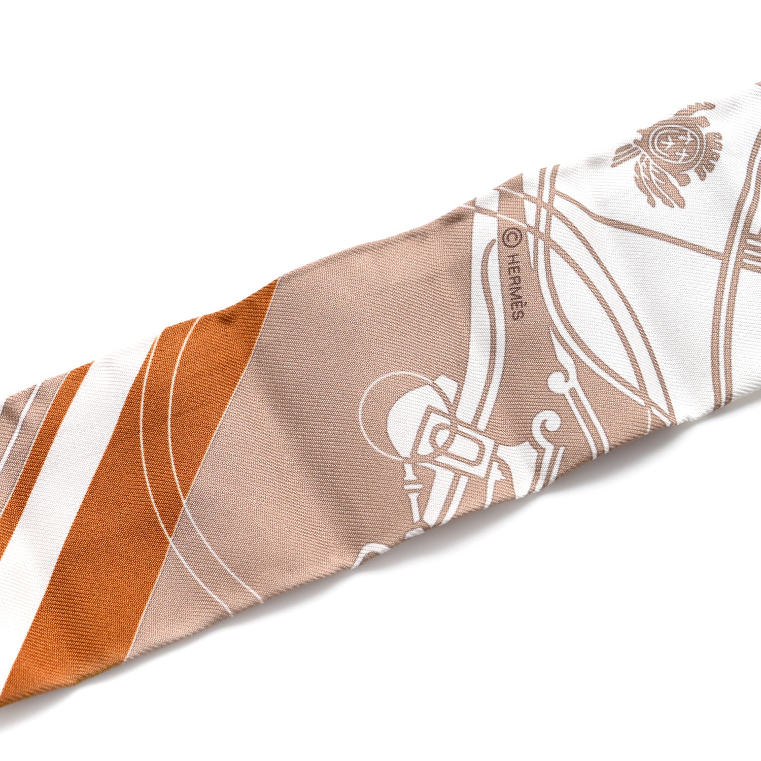Hermes Silk Ex-Libris Twilly Beige White Caramel 6 of 6