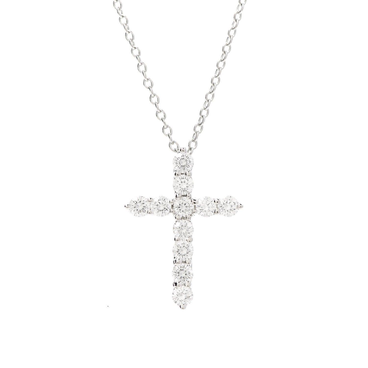 Tiffany Platinum Diamond Small Cross Pendant Necklace 7 of 14