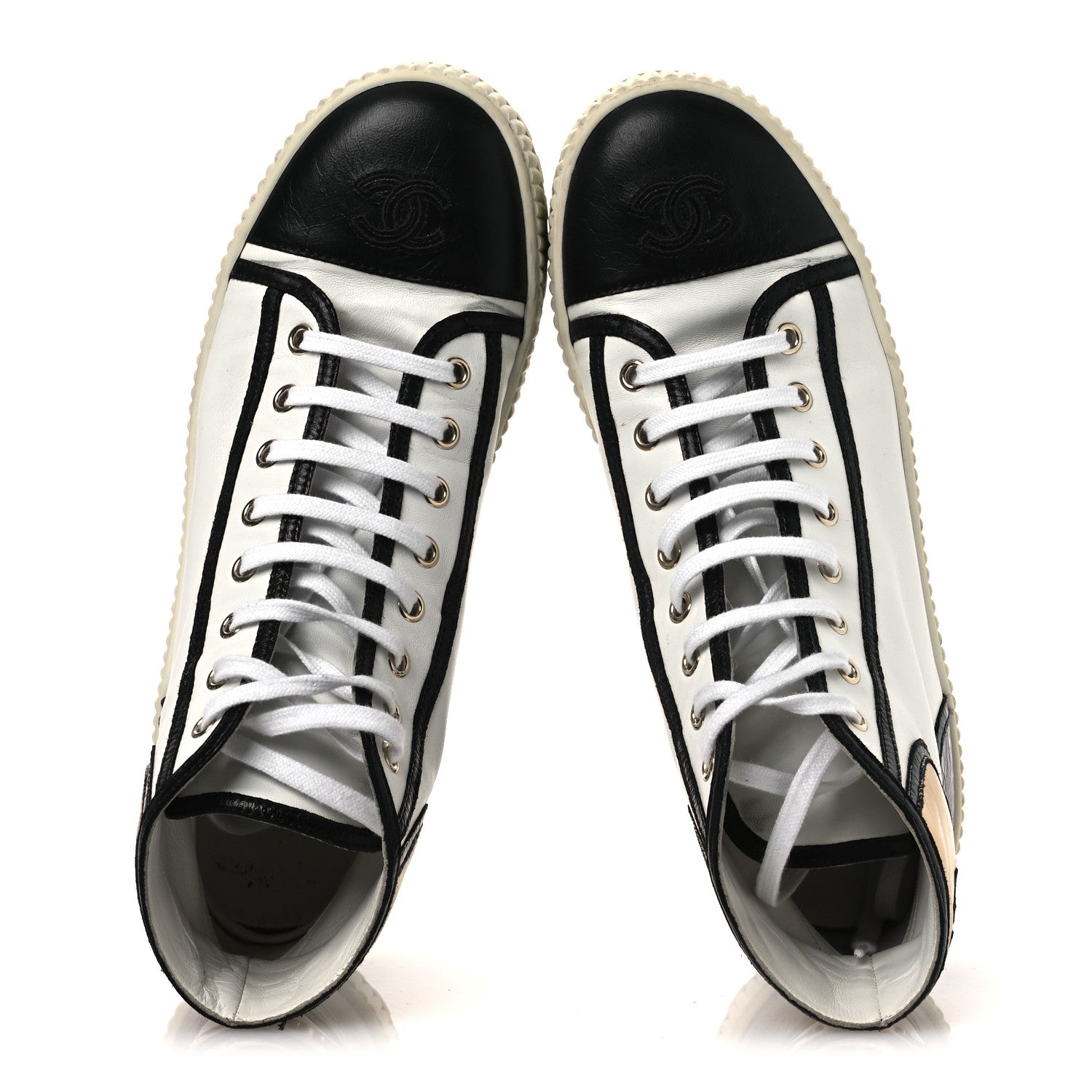 Chanel Aged Calfskin Lace Up Cap Toe Sneakers 39.5 White Gold 2 of 11