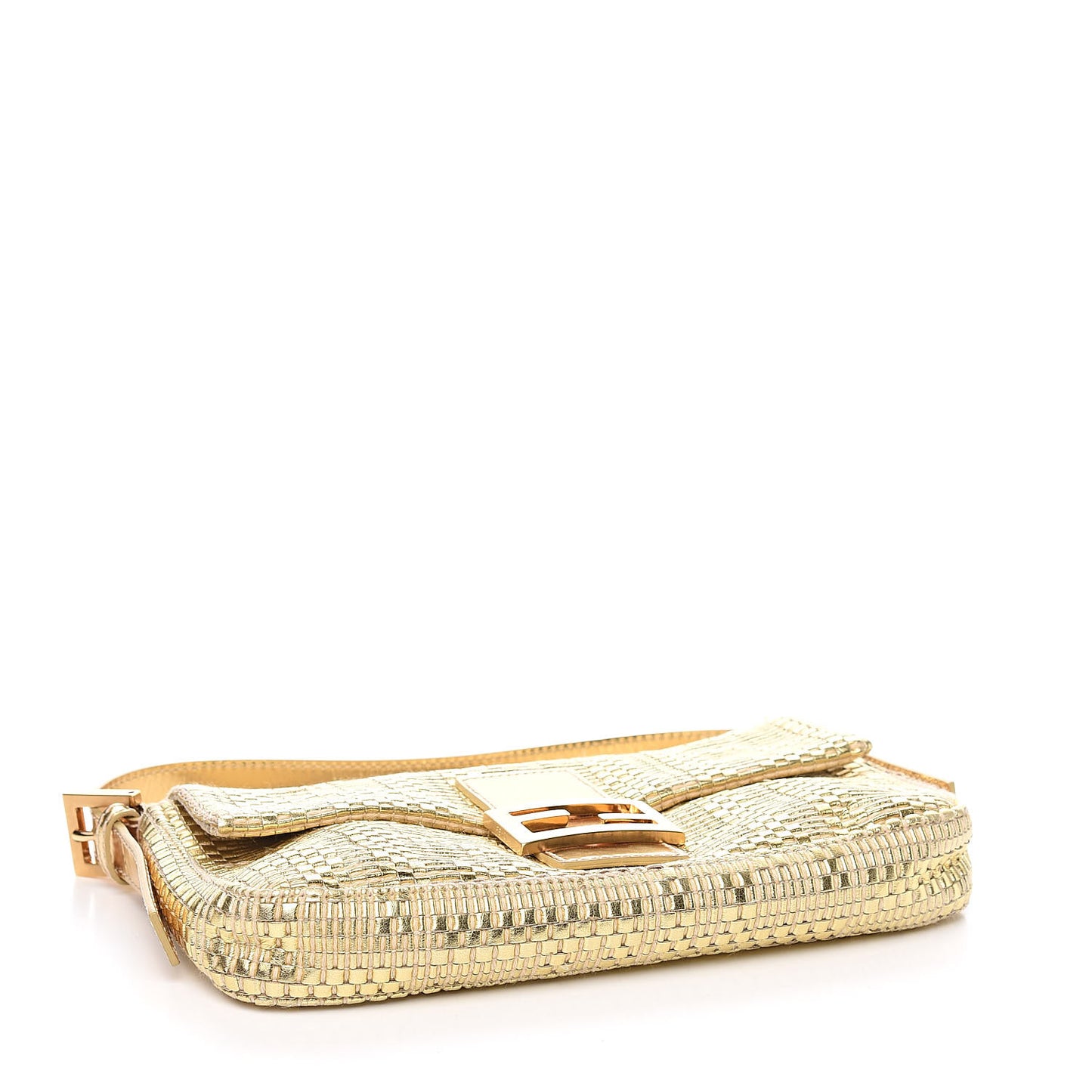Canvas Metallic Calfskin Woven FF Baguette Gold
