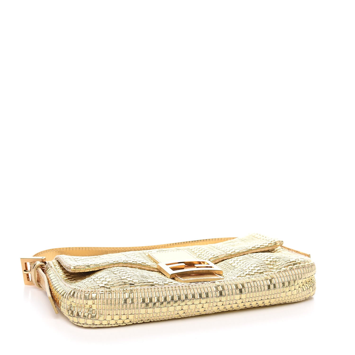 Fendi Canvas Metallic Calfskin Woven FF Baguette Gold 4 of 14