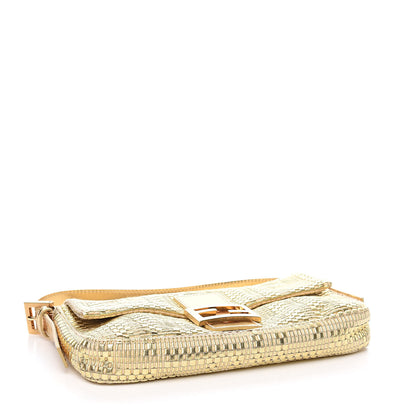 Fendi Canvas Metallic Calfskin Woven FF Baguette Gold 4 of 14