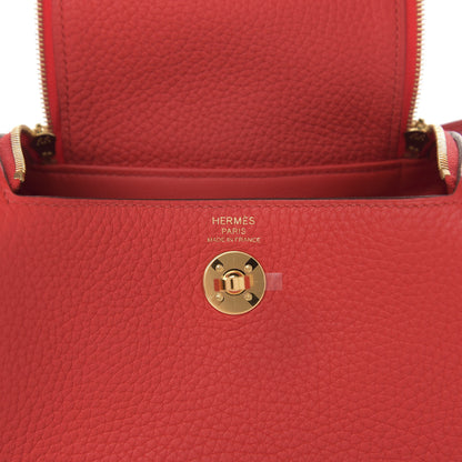 Hermes Taurillon Clemence Mini Lindy 20 Rouge De Coeur 6 of 10