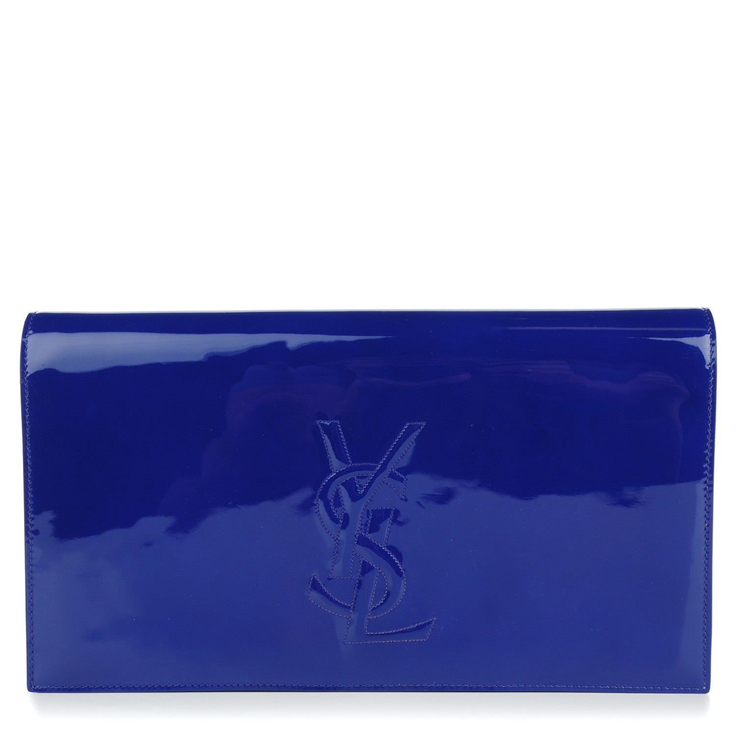 Saint Laurent Patent Calfskin Monogram Large Belle De Jour Clutch Royal Blue 1 of 7