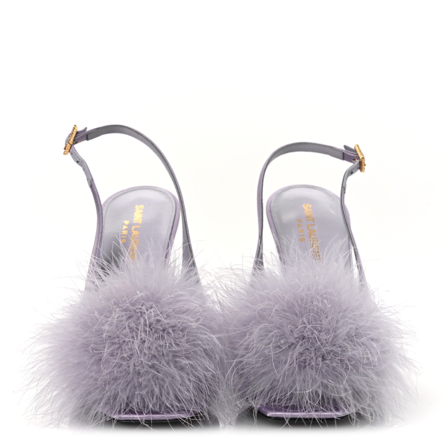 Saint Laurent Crepe Satin Mae Feathered Sandals Slight 38 Poly Grey 3 of 14