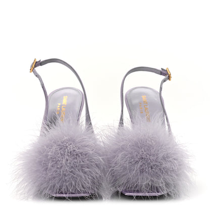 Saint Laurent Crepe Satin Mae Feathered Sandals Slight 38 Poly Grey 3 of 14