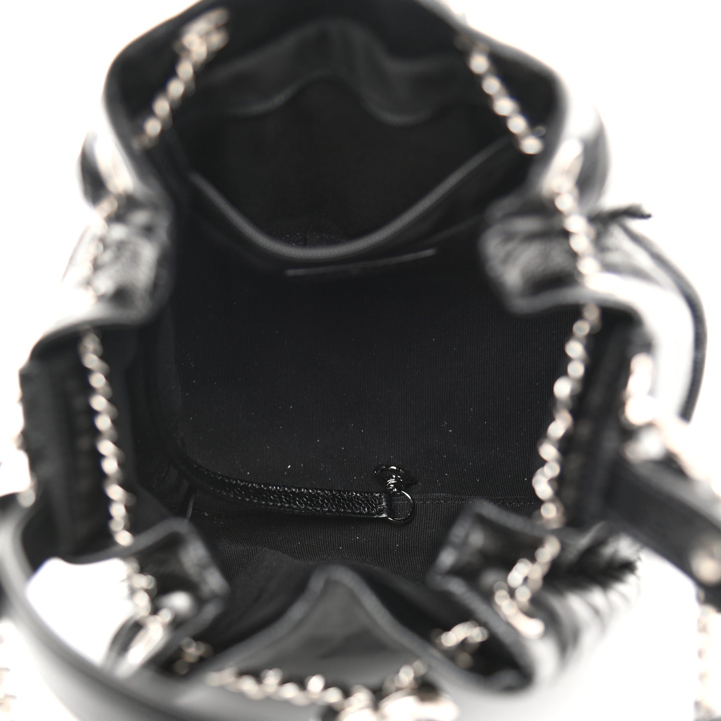 Caviar Quilted CC Chain Bucket Drawstring Bag Black