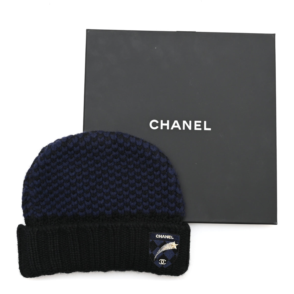 Cashmere CC Shooting Star Beanie Hat Navy Black