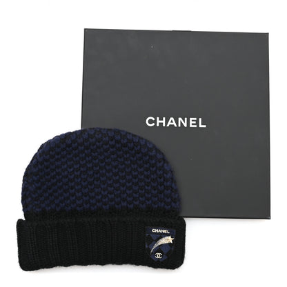 Chanel Cashmere CC Shooting Star Beanie Hat Navy Black 6 of 6