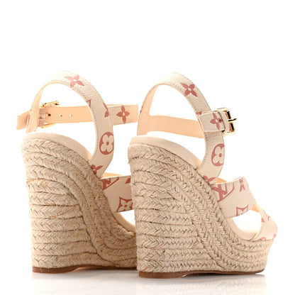 Louis Vuitton Calfskin Monogram Embossed Espadrille Wedge Sandals 39 Creme Bois De Rose 4 of 10