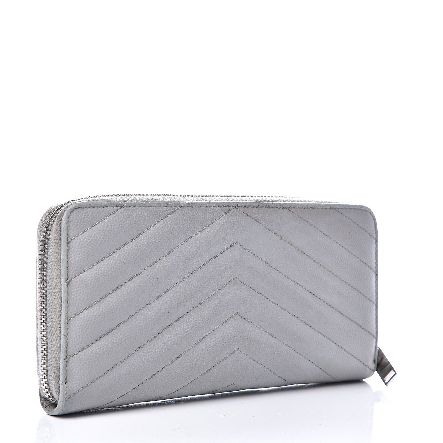 Saint Laurent Grain De Poudre Matelasse Chevron Monogram Zip Around Wallet Granite 2 of 15