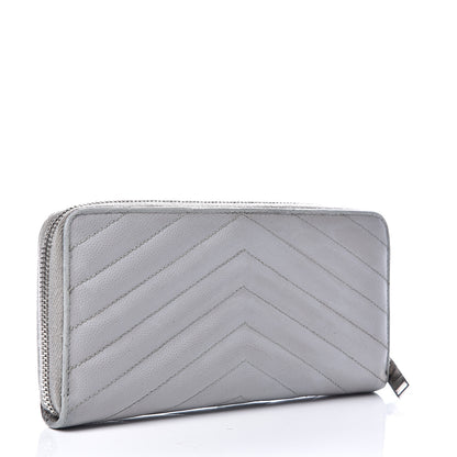 Saint Laurent Grain De Poudre Matelasse Chevron Monogram Zip Around Wallet Granite 2 of 15