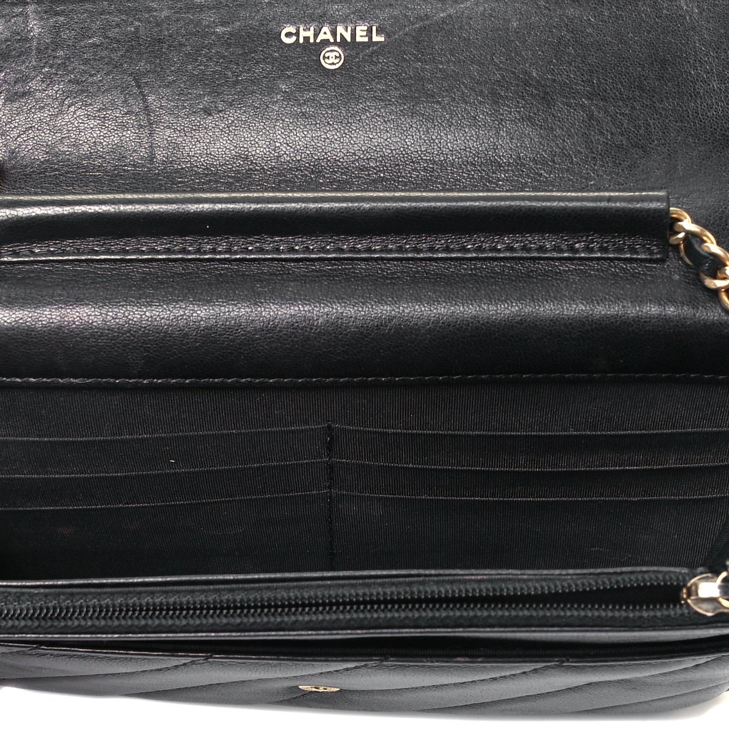 Goatskin Diagonal Quilted Wallet On Chain WOC Black