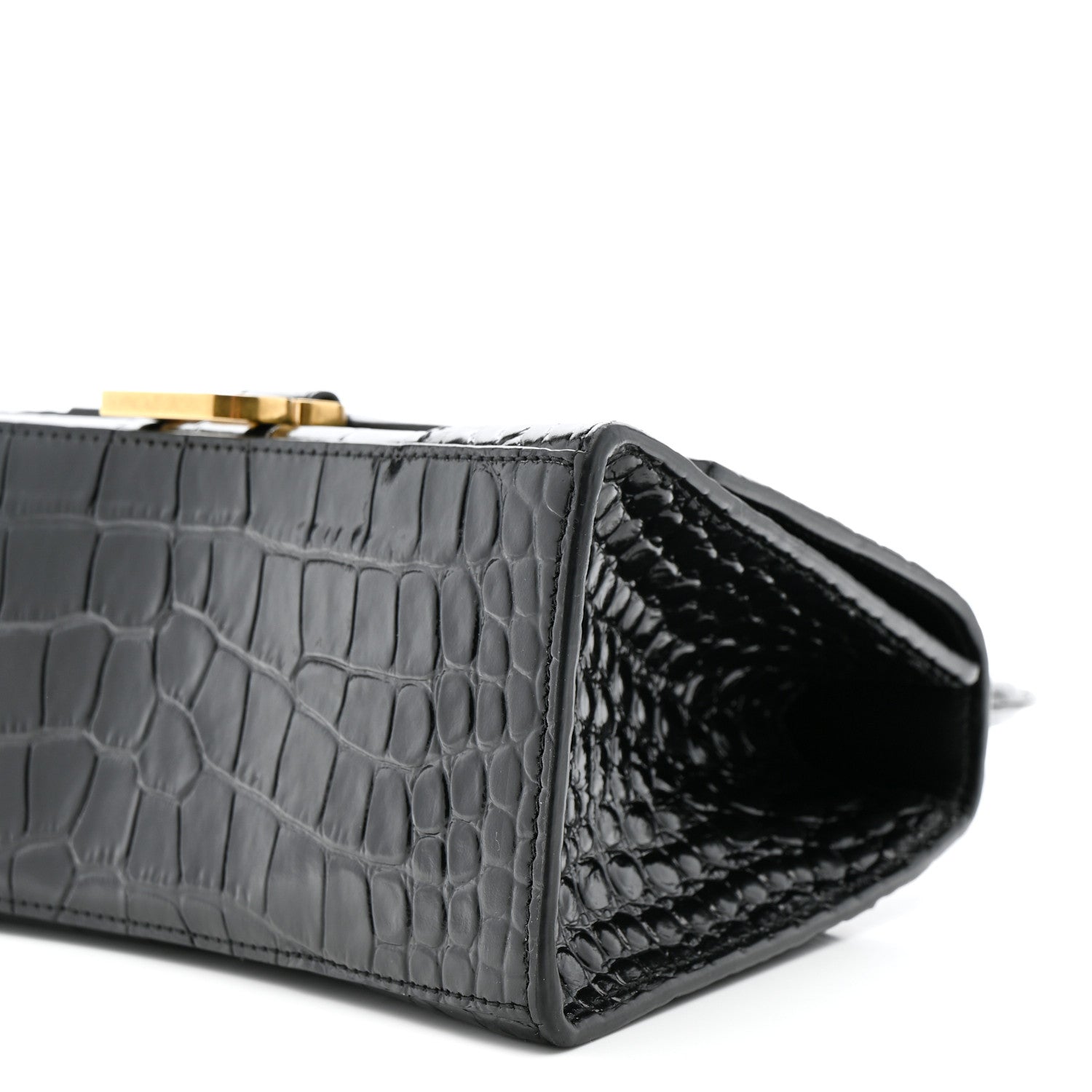 Balenciaga Shiny Calfskin Crocodile Embossed Small Hourglass Top Handle Bag Black 10 of 13