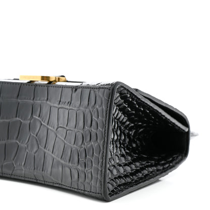 Balenciaga Shiny Calfskin Crocodile Embossed Small Hourglass Top Handle Bag Black 10 of 13