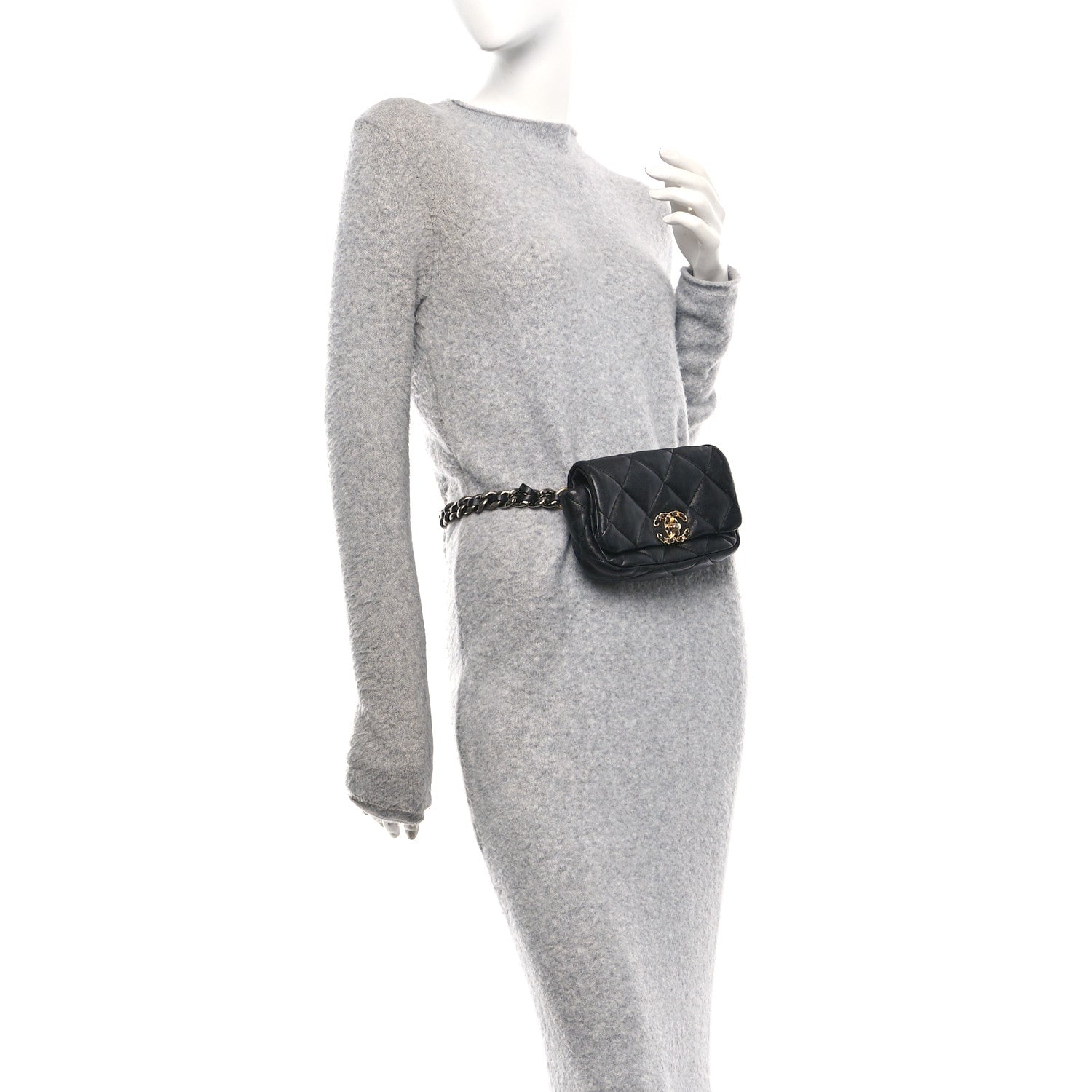 Chanel Goatskin Quilted Chanel 19 Waist Bag Black 2 of 10