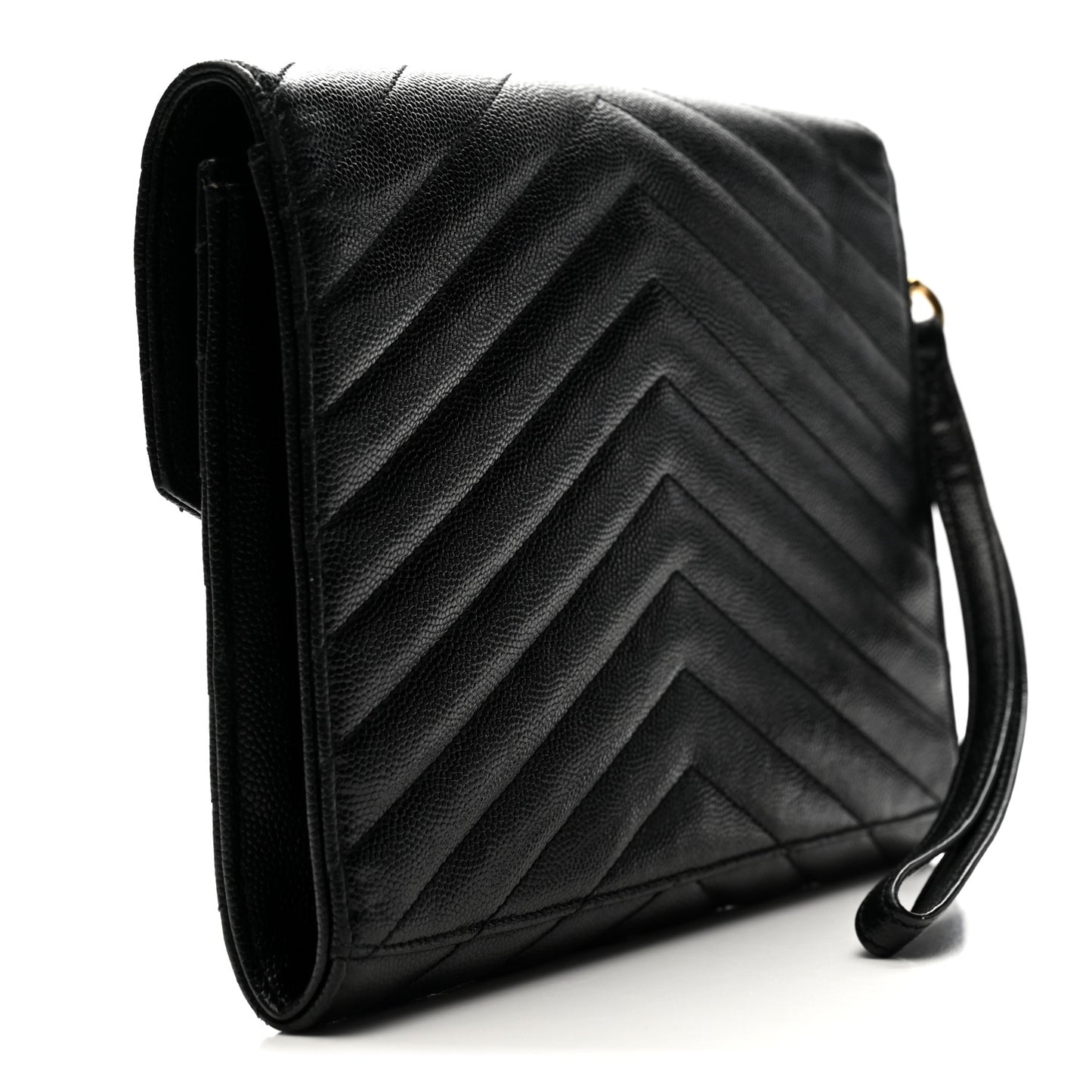 Grain De Poudre Matelasse Chevron Monogram Envelope Clutch Black