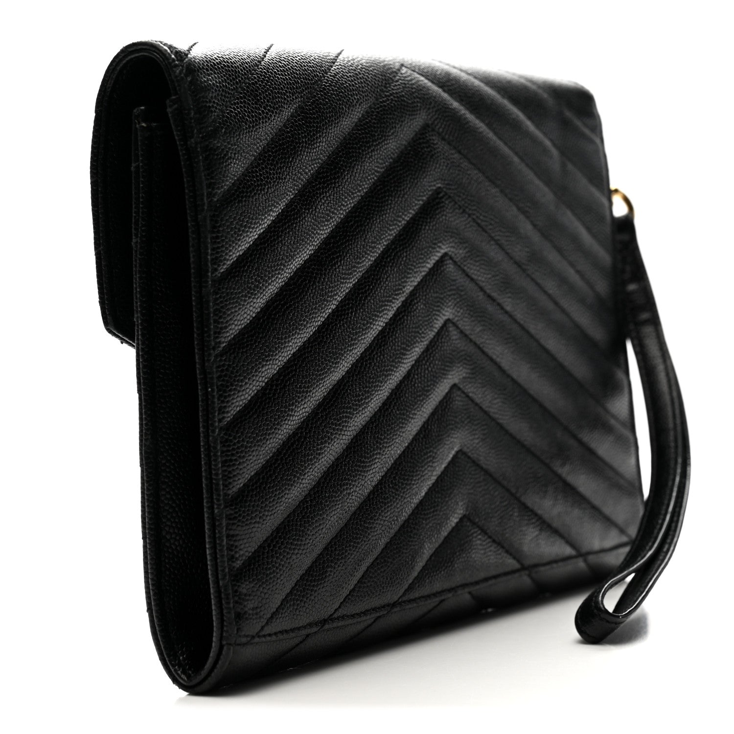 Saint Laurent Grain De Poudre Matelasse Chevron Monogram Envelope Clutch Black 3 of 11