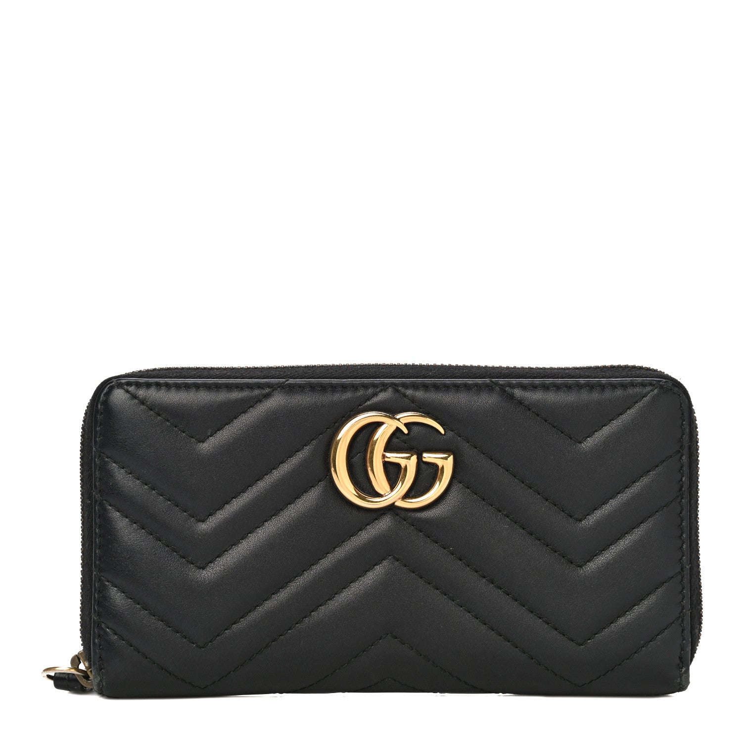 Gucci Calfskin Matelasse GG Marmont Zip Around Wallet Black 1 of 12