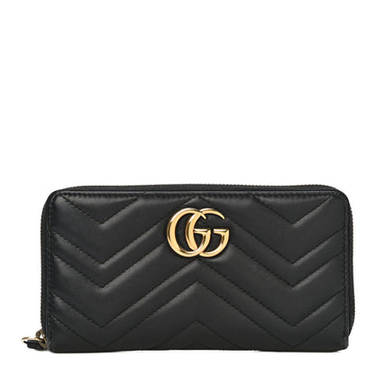 Gucci Calfskin Matelasse GG Marmont Zip Around Wallet Black 1 of 12