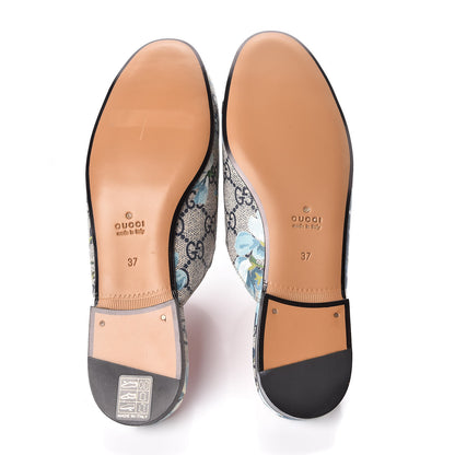 Gucci GG Supreme Monogram Blooms Womens Princetown Slippers 37 Beige Blue Navy Hibiscus Red 5 of 11
