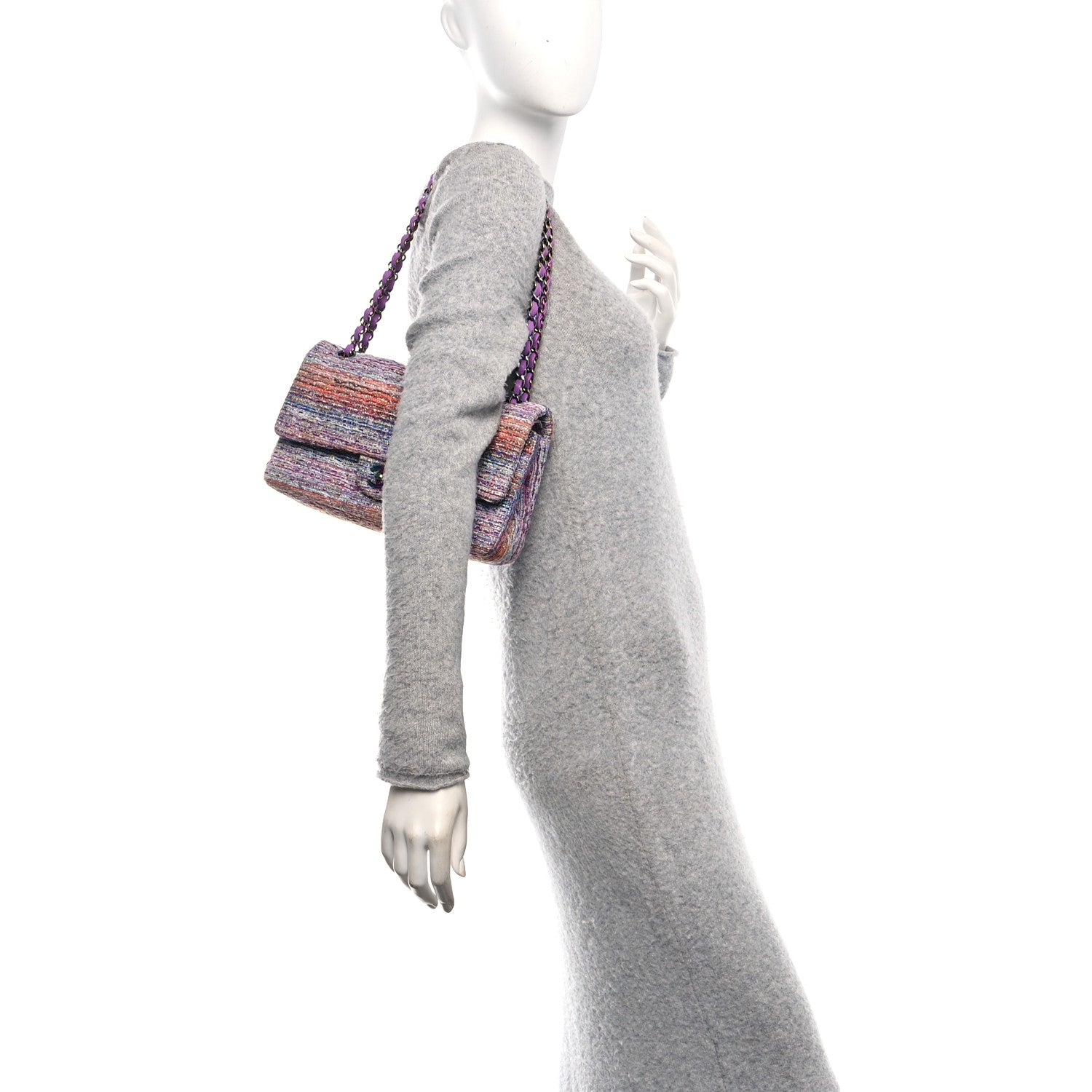 Chanel Tweed Quilted Medium Double Flap Blue Pink Orange 2 of 11
