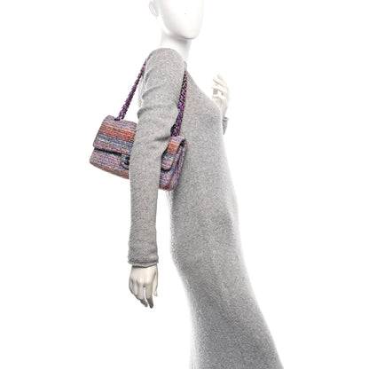 Chanel Tweed Quilted Medium Double Flap Blue Pink Orange 2 of 11