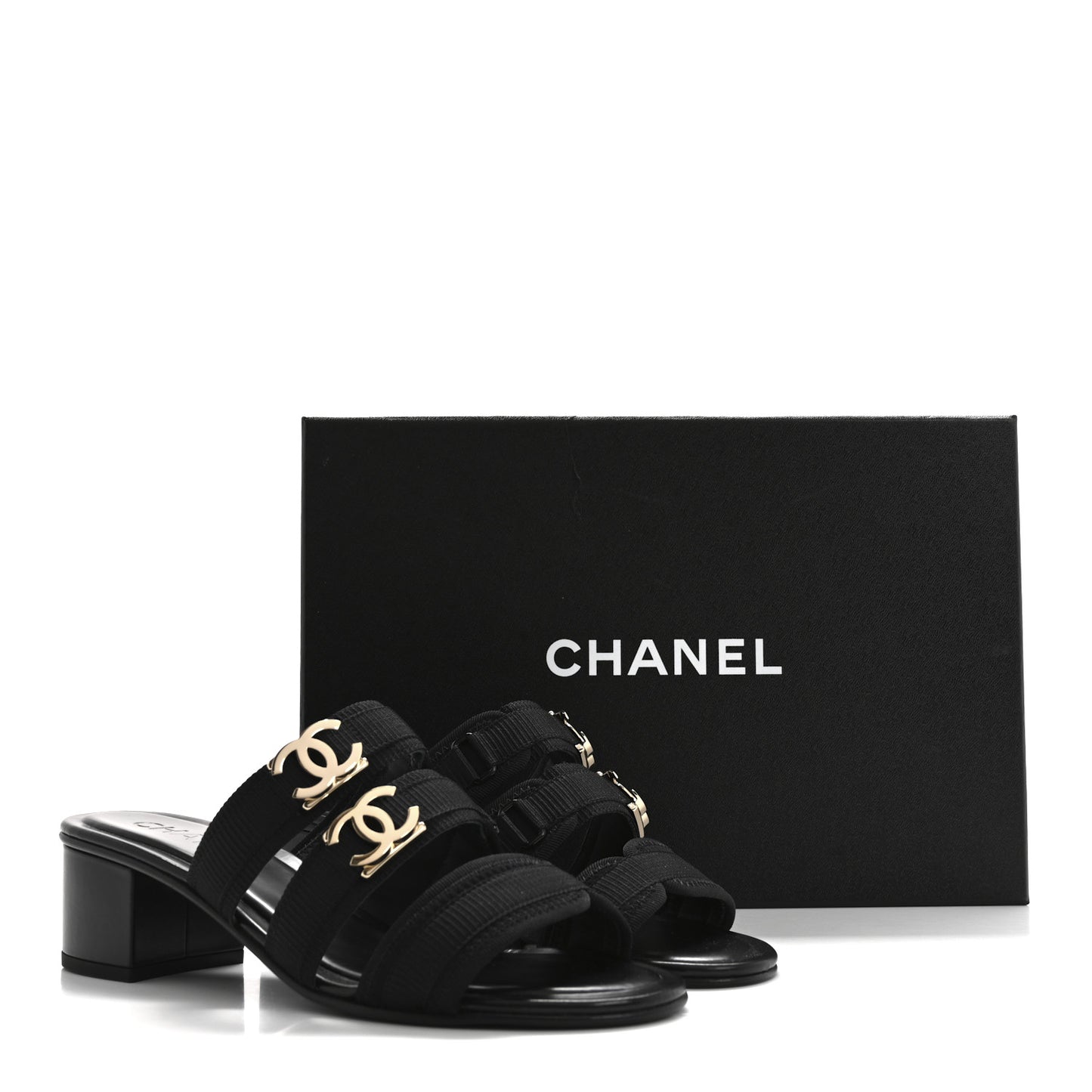 Fabric Metal CC Logo Mules 36 Black