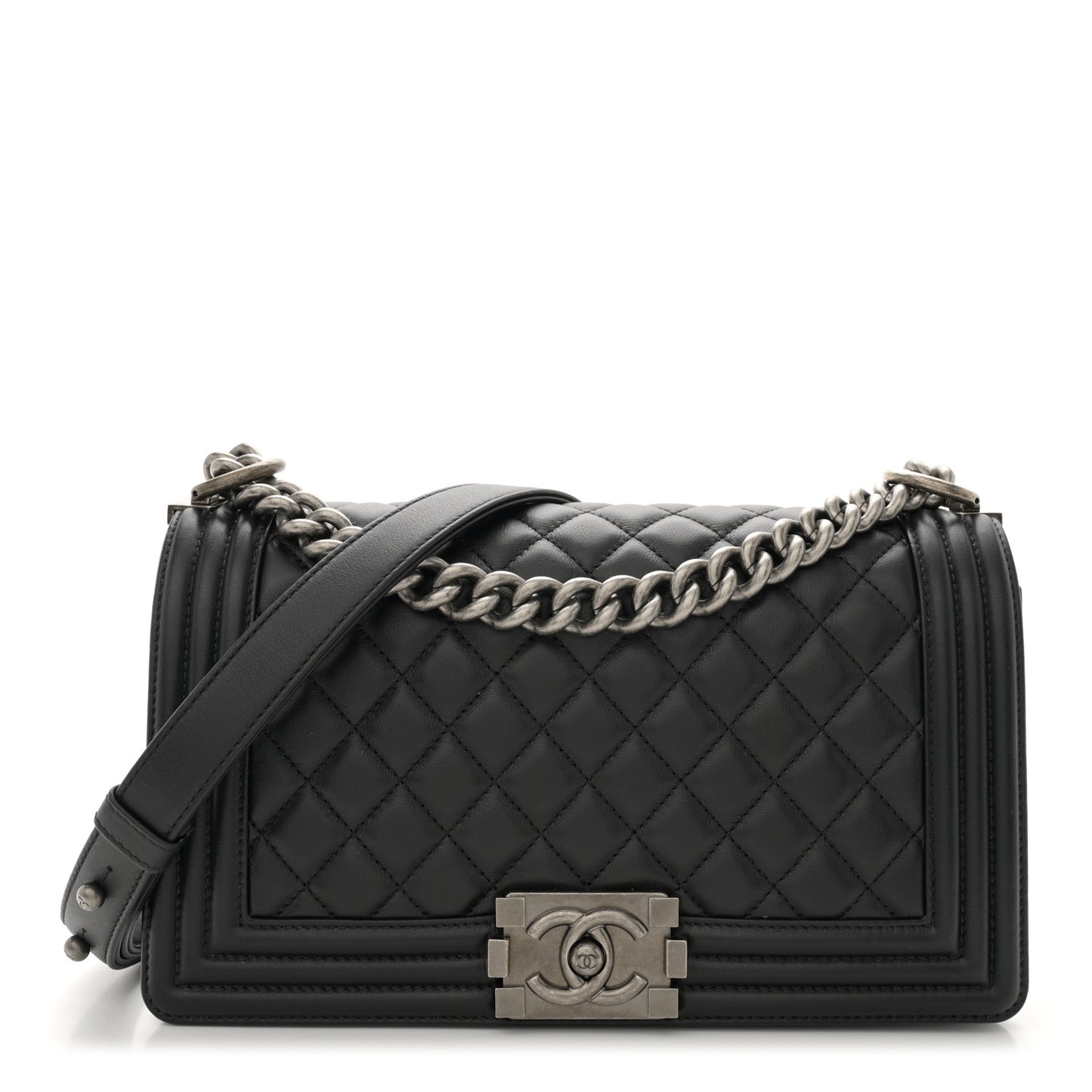 Lambskin Quilted Medium Boy Flap Black