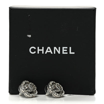 Chanel Crystal Coco Flapper Camellia CC Stud Earrings Silver 5 of 5