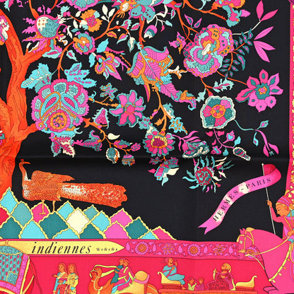 Hermes Silk Fantaisies Indiennes Scarf 90 Framboise Black Canard 2 of 3
