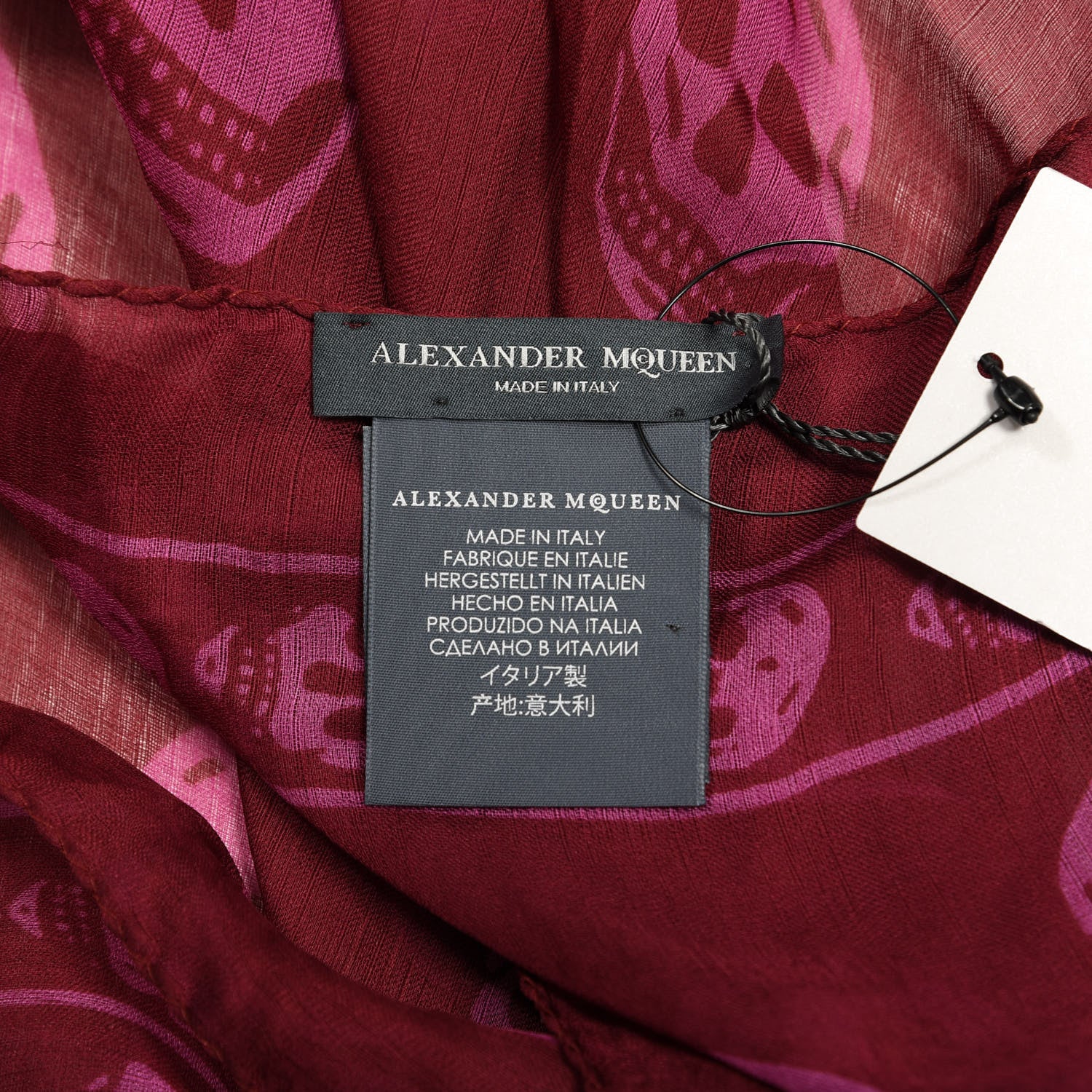 Alexander McQueen Silk Chiffon Skull Scarf Red Pink 3 of 3