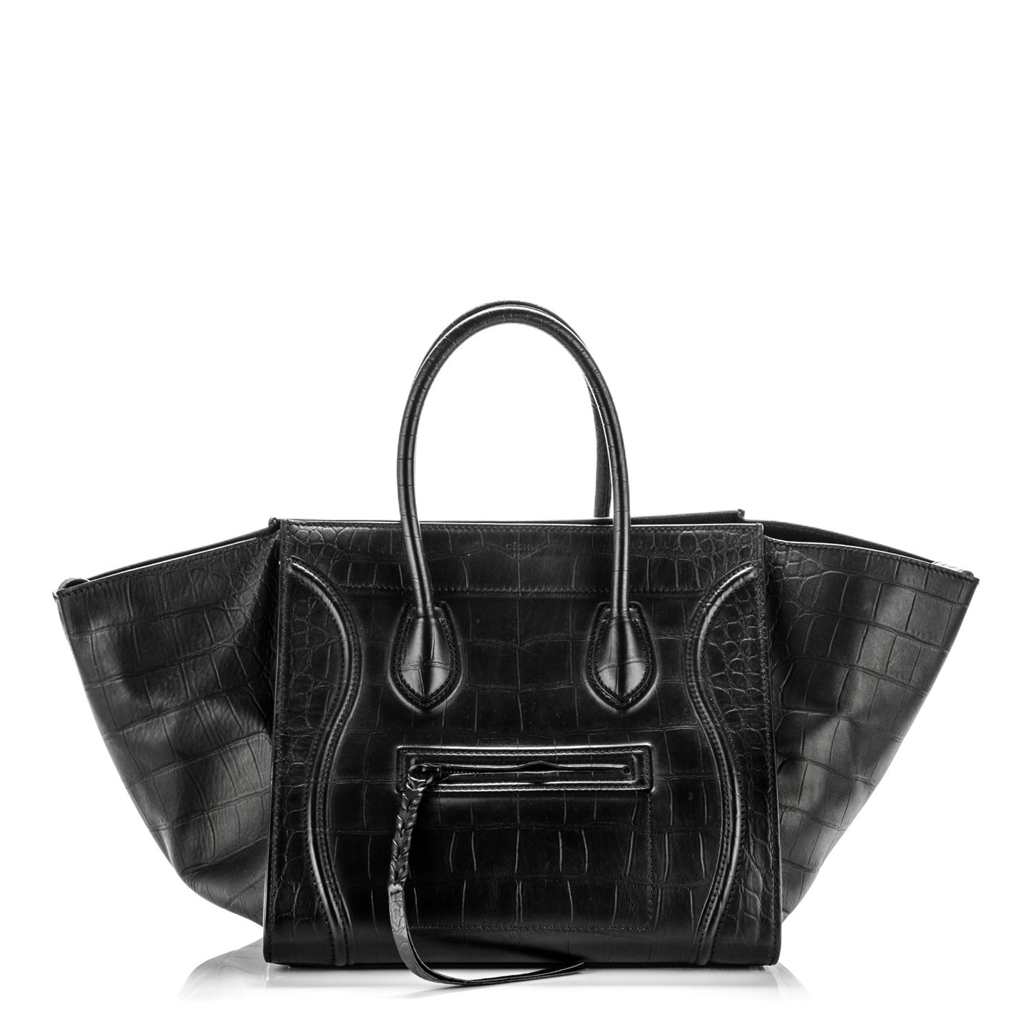 Crocodile Embossed Calfskin Medium Phantom Luggage Black