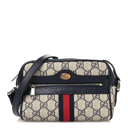 Gucci GG Supreme Monogram Textured Dollar Calfskin Web Mini Ophidia Shoulder Bag Beige Blue 1 of 11