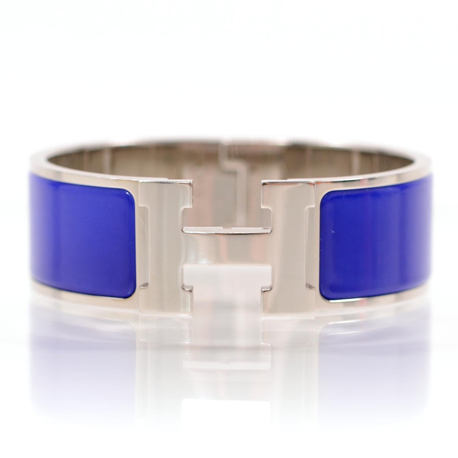 Hermes Enamel Wide Clic Clac H Bracelet Royal Bleu 1 of 6