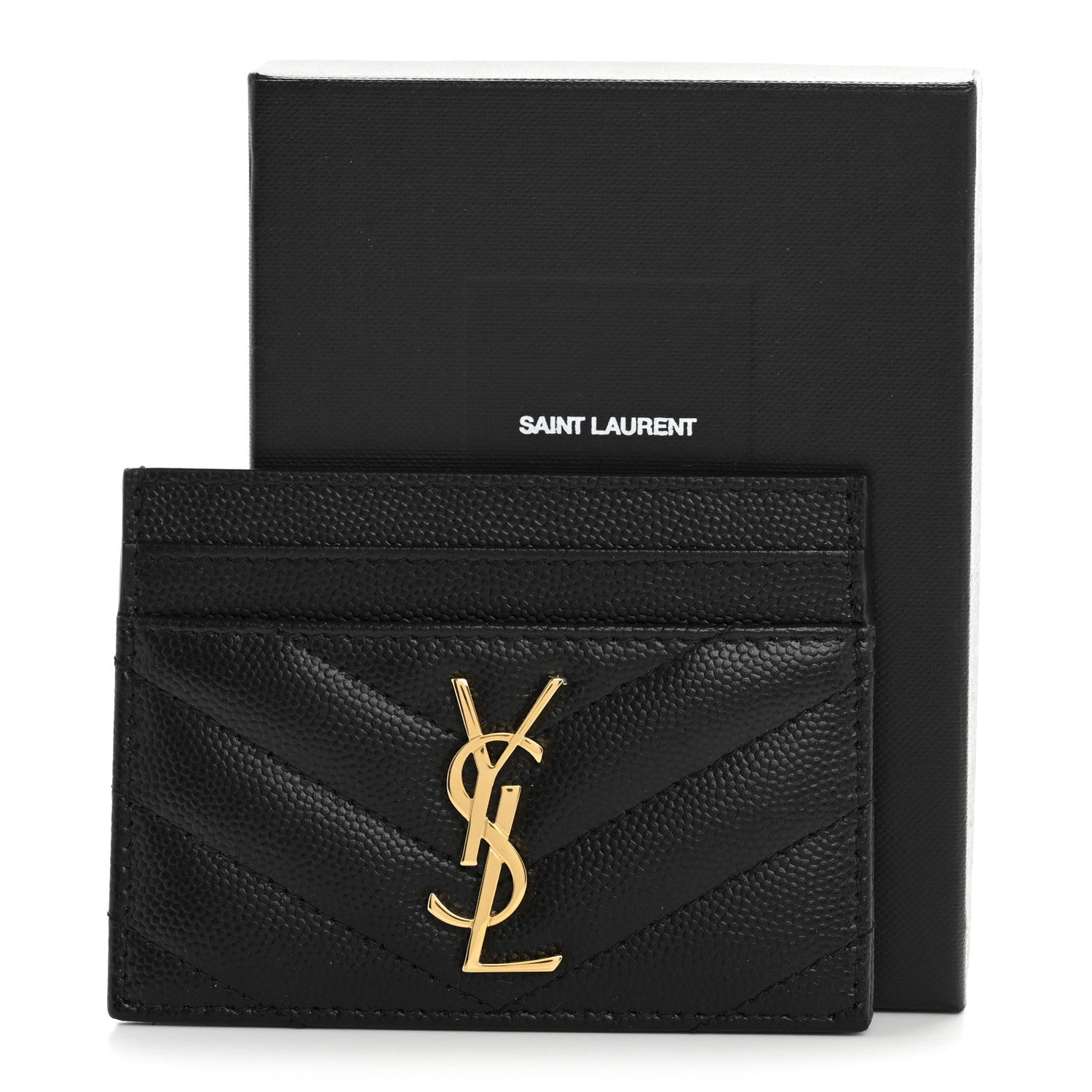 Saint Laurent Grain De Poudre Matelasse Chevron Monogram Credit Card Case Black 18 of 18